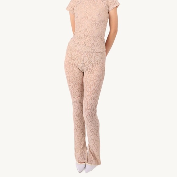 REVOLVE Pants - EB Denim Lace Sheer Low Rise Leggings Floral Flare NWT Beige Medium Pink Stretch